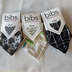 Baby Leggings Bandana Bibs -Set of 3 neutral colors 100% Cotton Front NWT